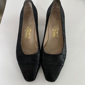 Vintage Salvatore Ferragamo Black Leather Square Toe Size 7.5